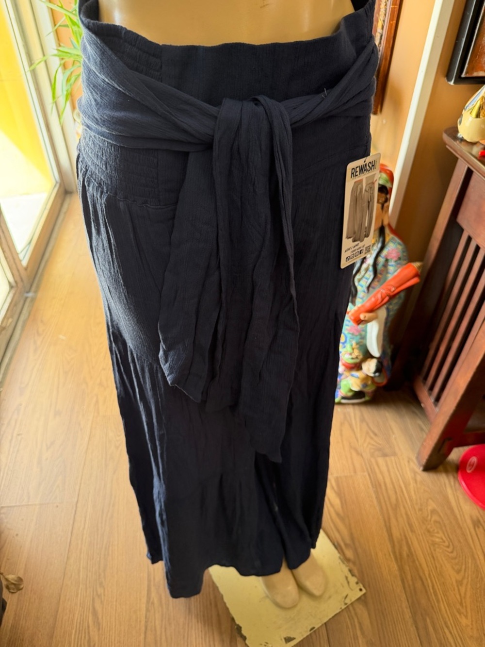 Rewash Navy Tie-Waist Maxi Skirt with Front Pockets
